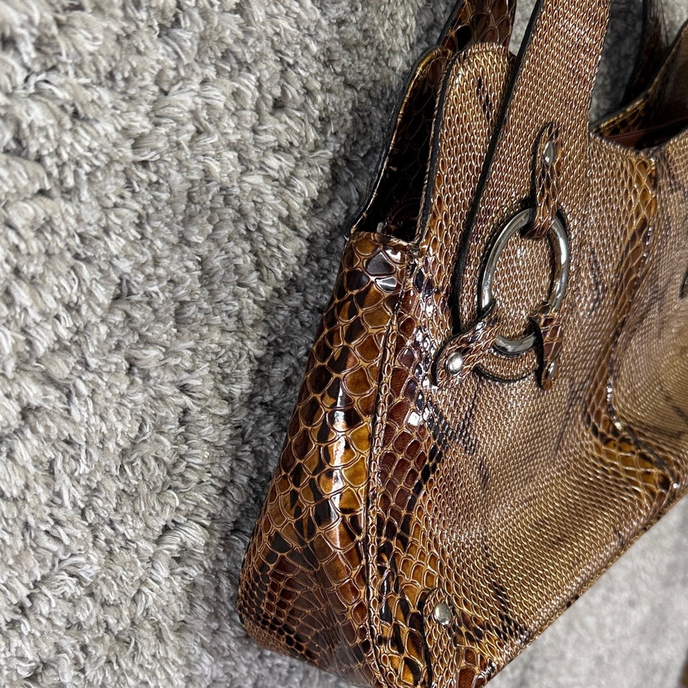 Vtg Y2K Brown Snake Print Women's Shoulder Bag Purse Neutral - Picture 3 of 10